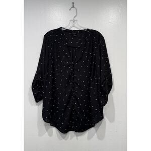 Torrid Plus Size 2 2X Black Polka Dot Blouse Roll Cuff Button Front Sheer Retro